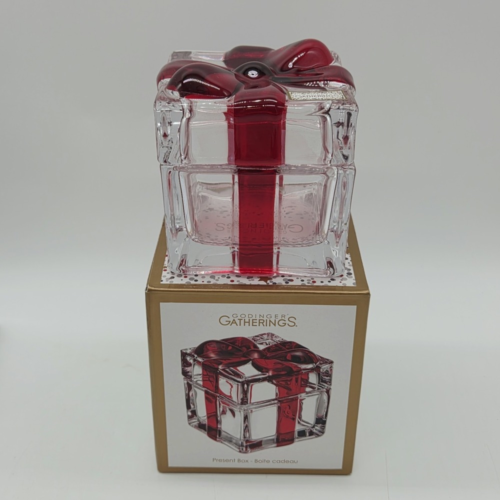 Godinger Gatherings Crystal Present Box Shannon By Godinger Red Bow # 28643